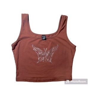 SHEIN Women's Square Neck Sleeveless Rhinestone Butterfly Tank Crop Top(Size 4)
